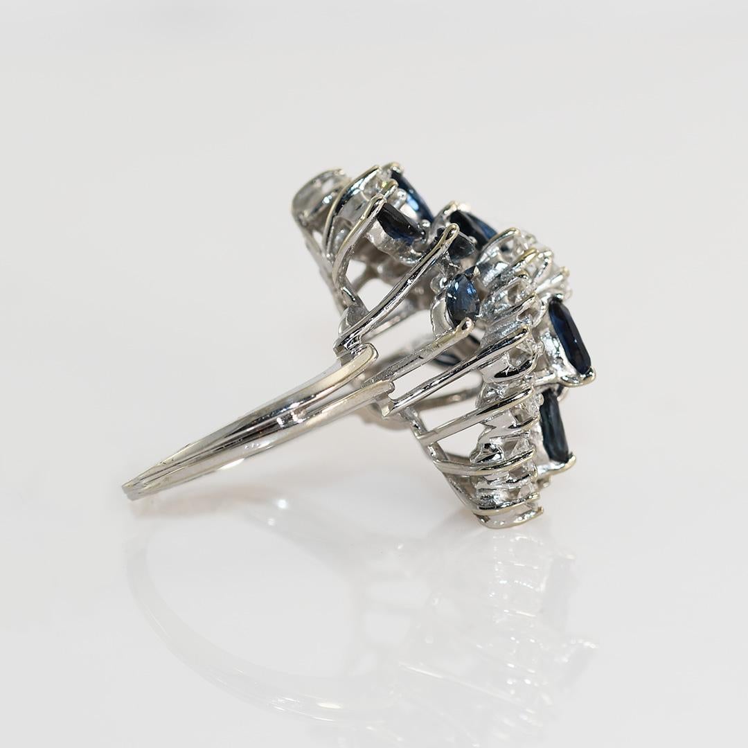 Women's 14K White Gold Sapphire & Diamond Cluster Ring, 1.00TCW-7.8gr For Sale
