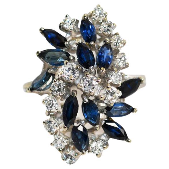 14K White Gold Sapphire & Diamond Cluster Ring, 1.00TCW-7.8gr