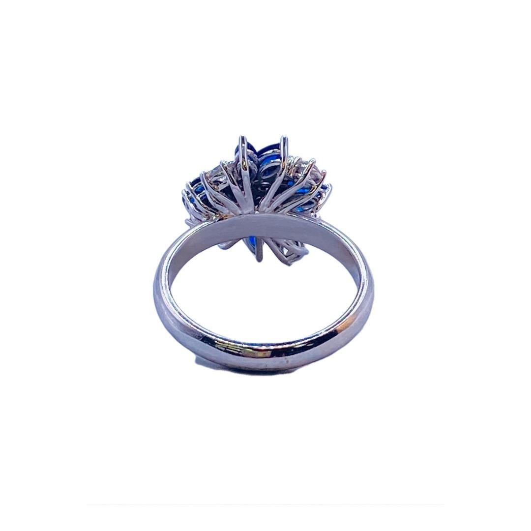 Marquise Cut Sapphire & Diamond White Gold Cluster Ring