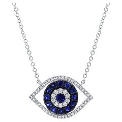 14K White Gold Sapphire & Diamond Evil Eye Necklace for Her