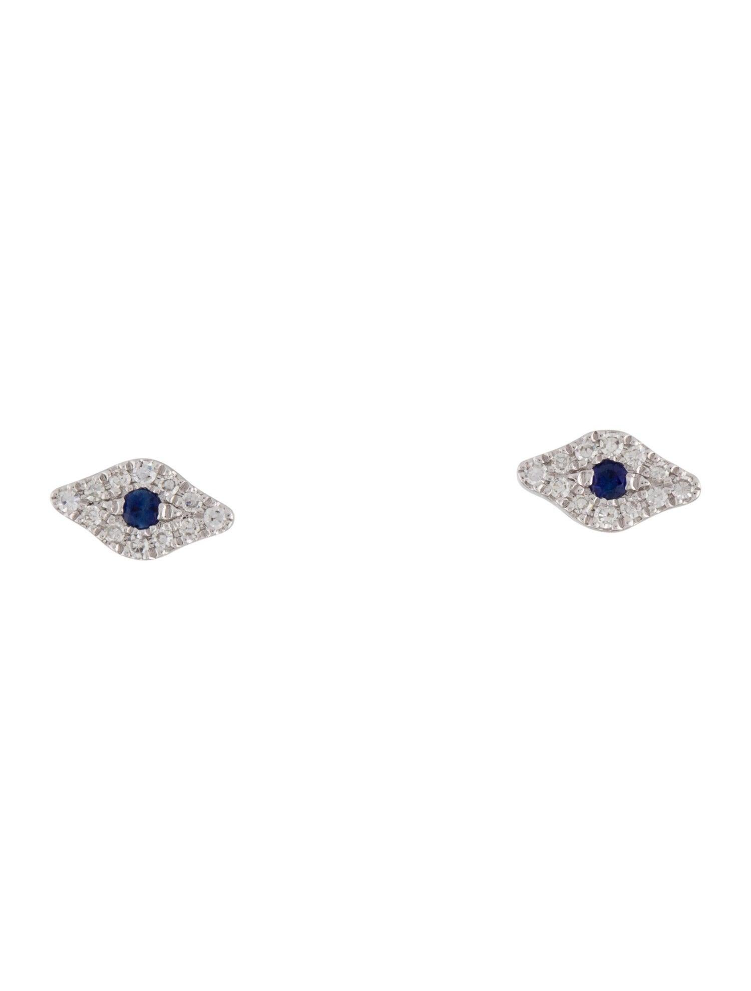  Evil Eye Design Earrings: Made from real 14k gold and round diamonds approximately 0.06 ct. 24 Certified diamonds and 2 Blue Sapphire 0.06 ct. available in white, rose and yellow gold with a color and clarity of GH-SI. 
 Surprise Your Loved Ones