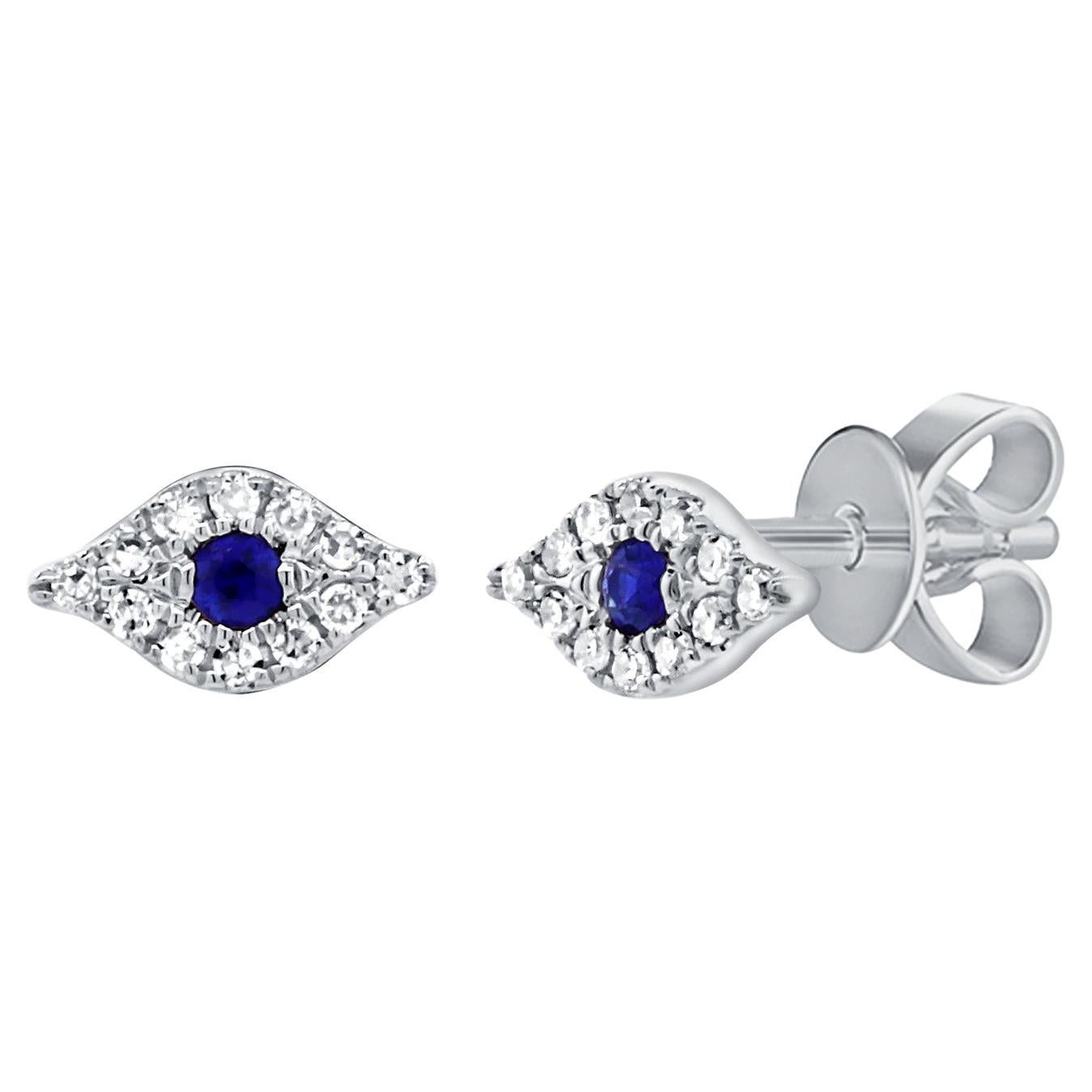 14K White Gold Sapphire & Diamond Evil Eye Stud Earrings for Her For Sale