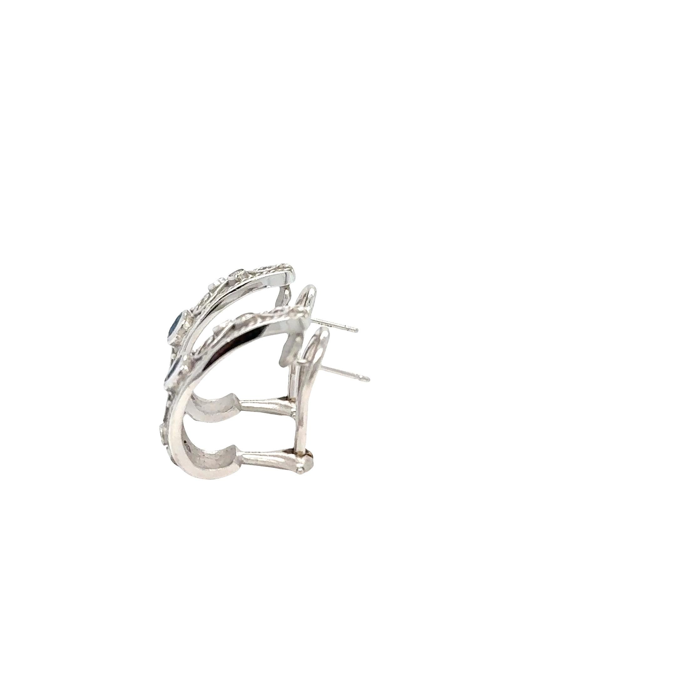 da uomo o donna Orecchini a cerchio con zaffiro e diamante in oro bianco 14k - Finitura opaca, 1