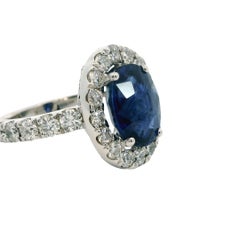 14K White Gold Sapphire & Diamond Halo Ring