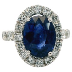 14K White Gold Sapphire & Diamond Halo Ring