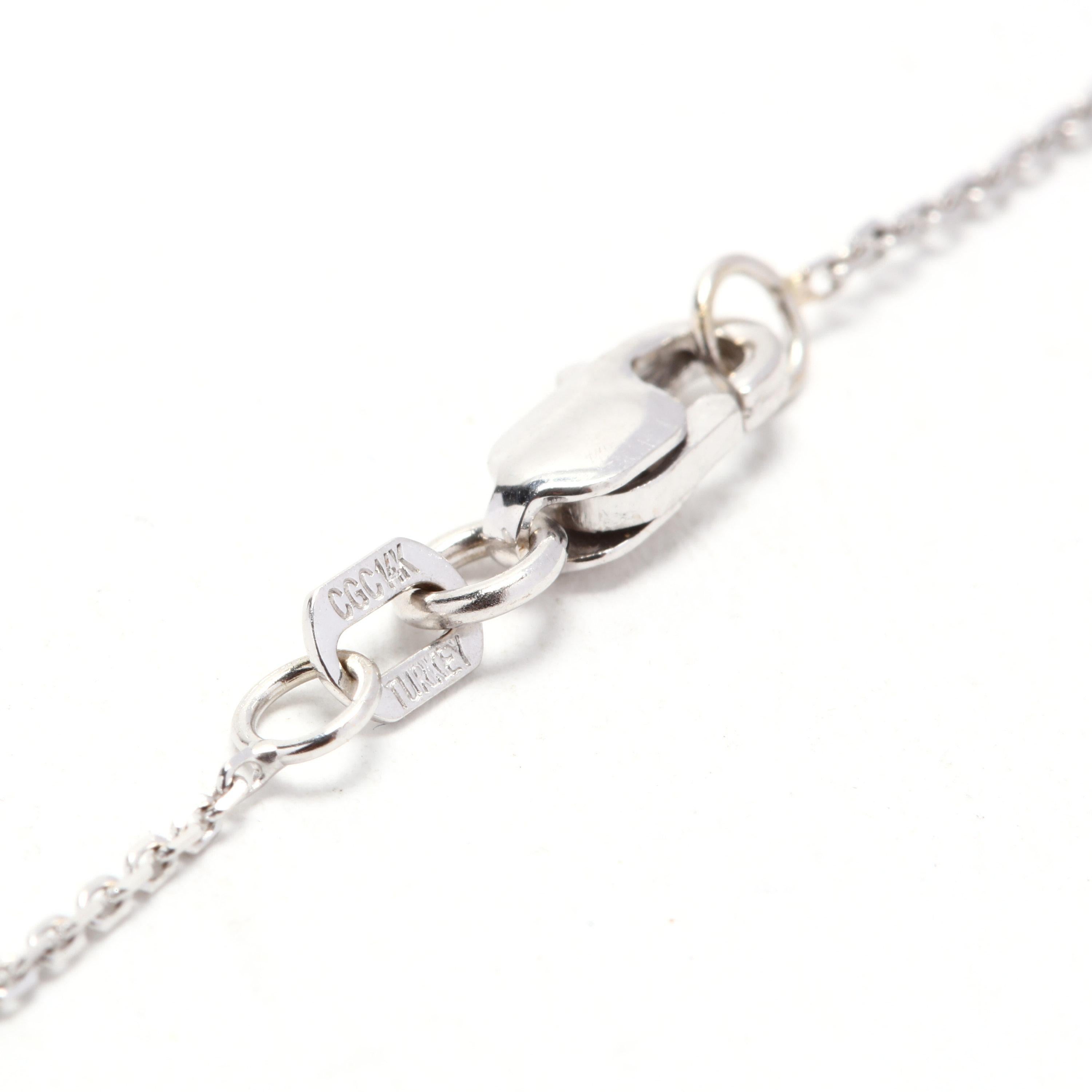 Women's or Men's 14k White Gold, Sapphire & Diamond Pendant Necklace