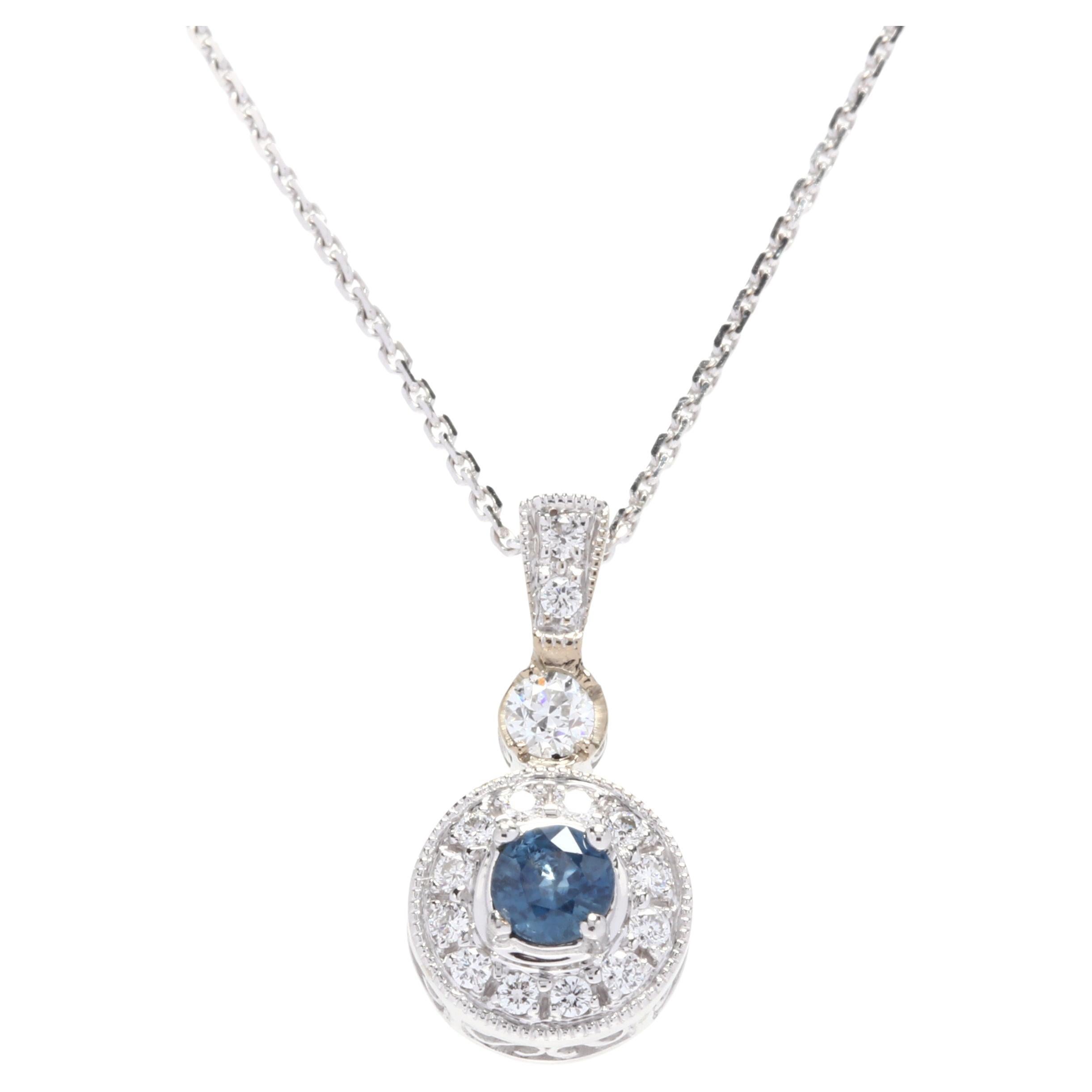 14k White Gold, Sapphire & Diamond Pendant Necklace