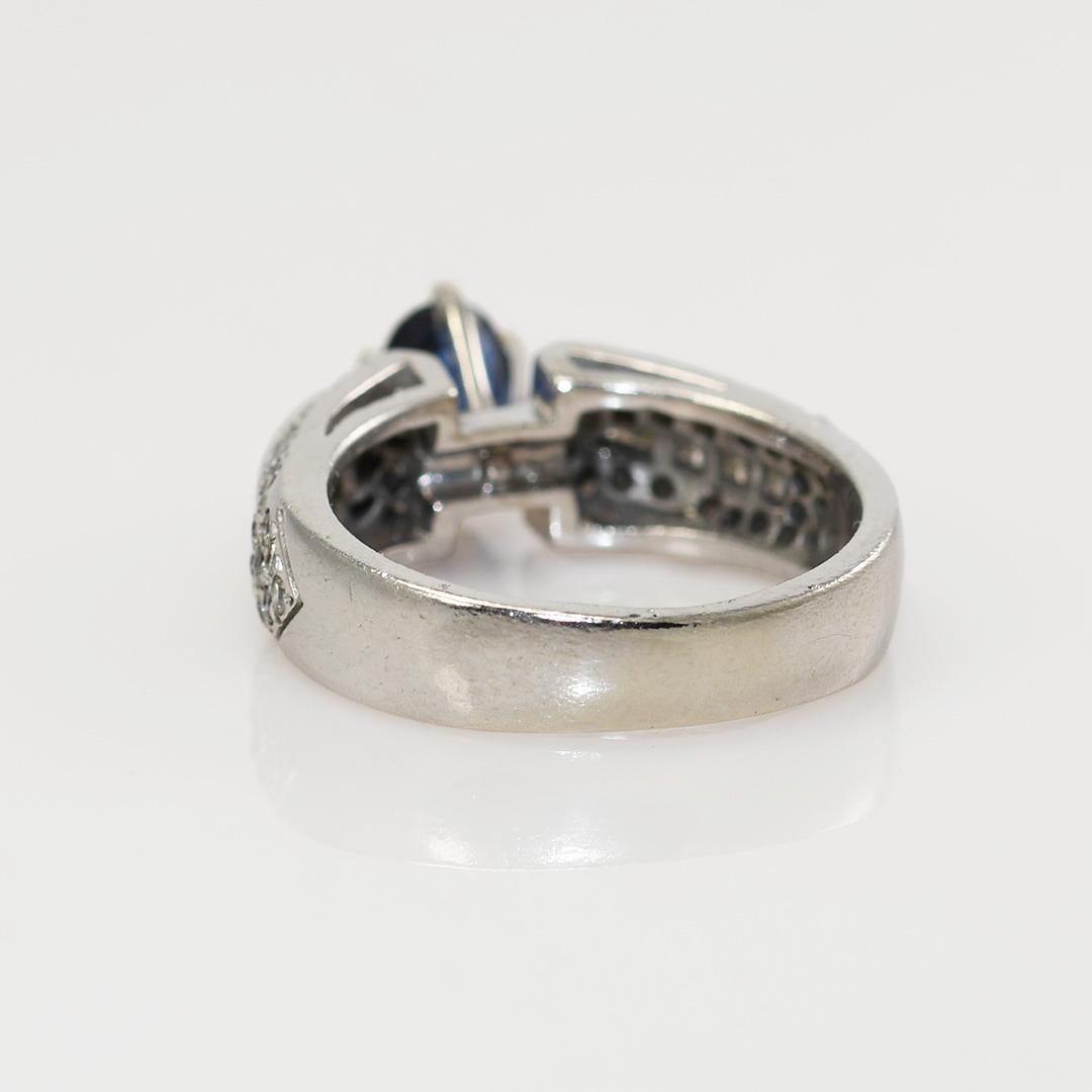 14K White Gold Sapphire & Diamond Ring 1.00ct Sapphire, 8.2g For Sale 2