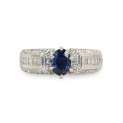 Vintage 14K White Gold Sapphire & Diamond Ring 1.00ct Sapphire, 8.2g