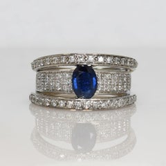 14K White Gold Sapphire & Diamond Ring 8.7g