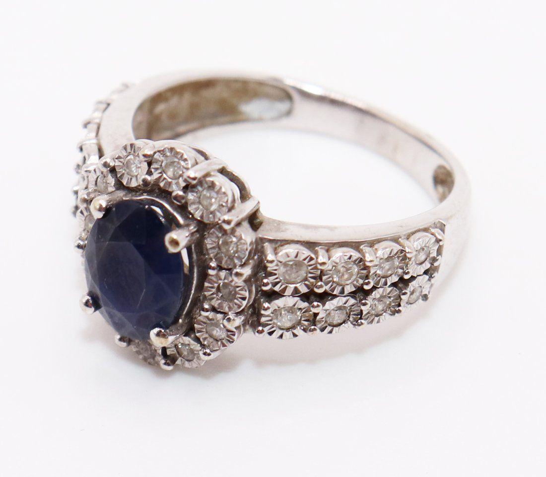Oval Cut 14K White Gold Sapphire Diamond Ring For Sale