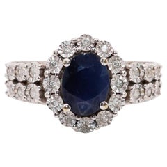 14K White Gold Sapphire Diamond Ring
