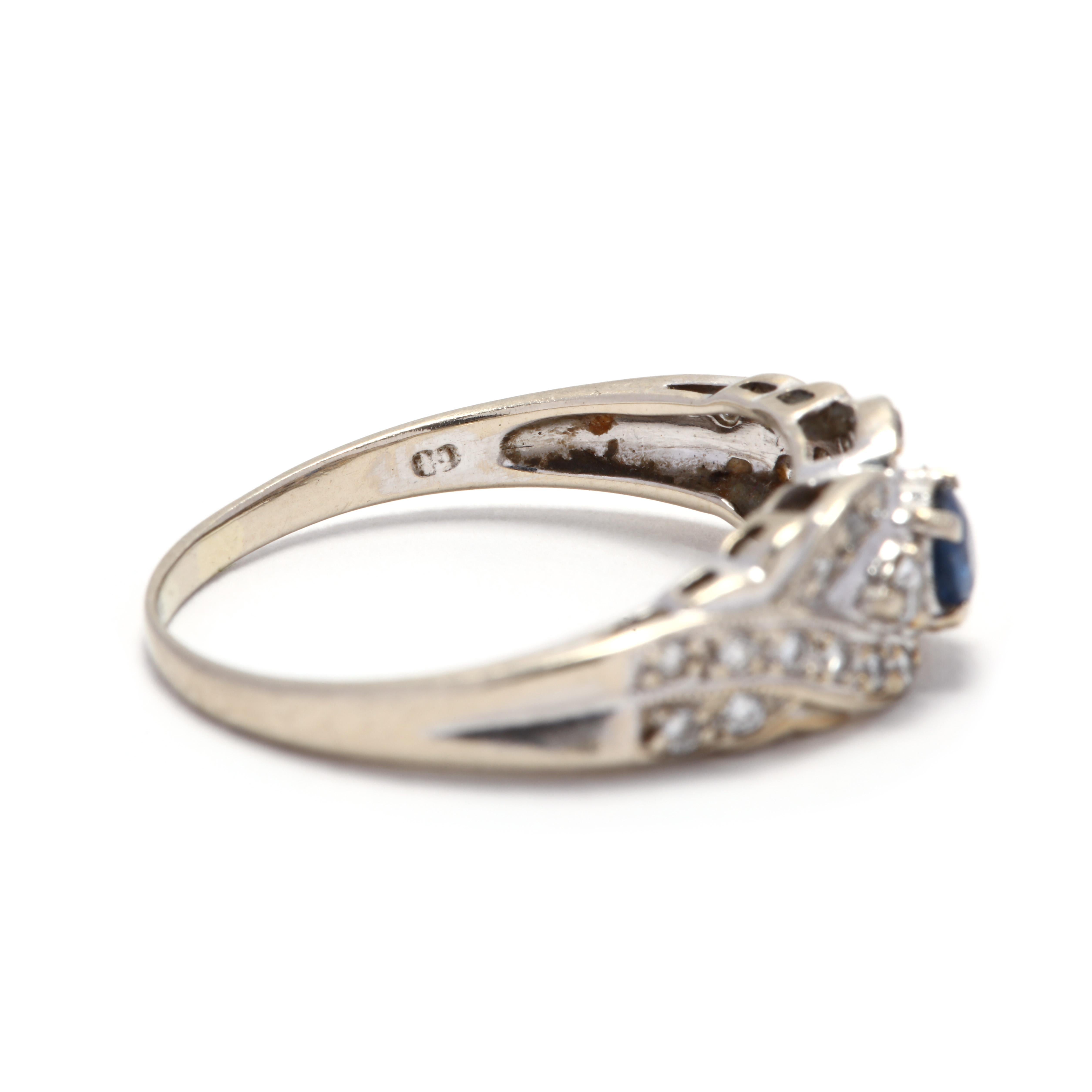 Retro 14K White Gold, Sapphire & Diamond Ring