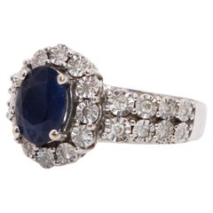 14K White Gold Sapphire Diamond Ring