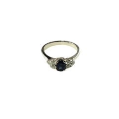 14K White Gold Sapphire Diamond Ring size 6.25 #15376