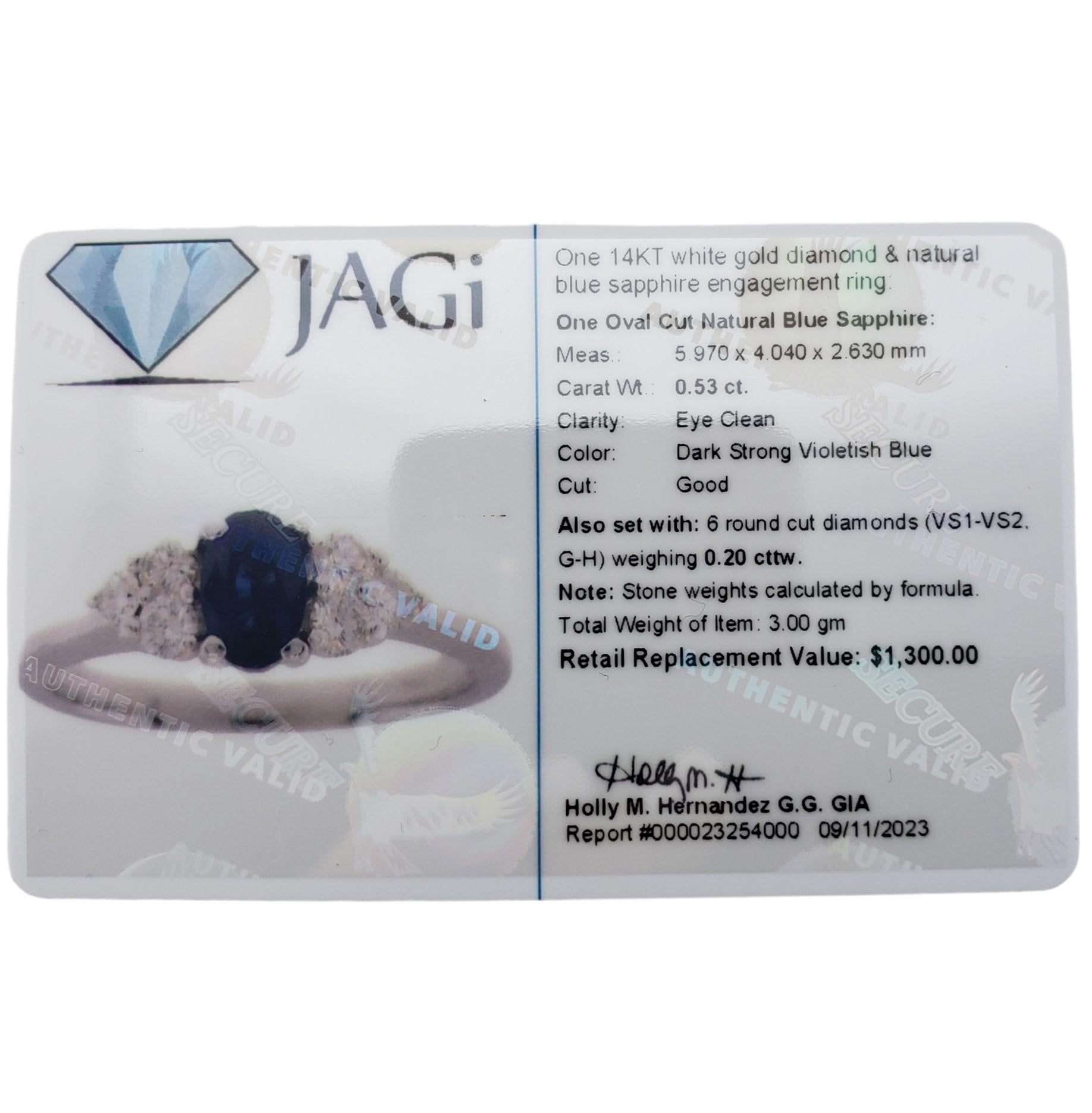  14K Weißgold Saphir-Diamant-Ring Größe 6,25 #15376 im Angebot 3