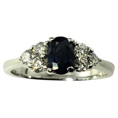  14K White Gold Sapphire Diamond Ring size 6.25 #15376