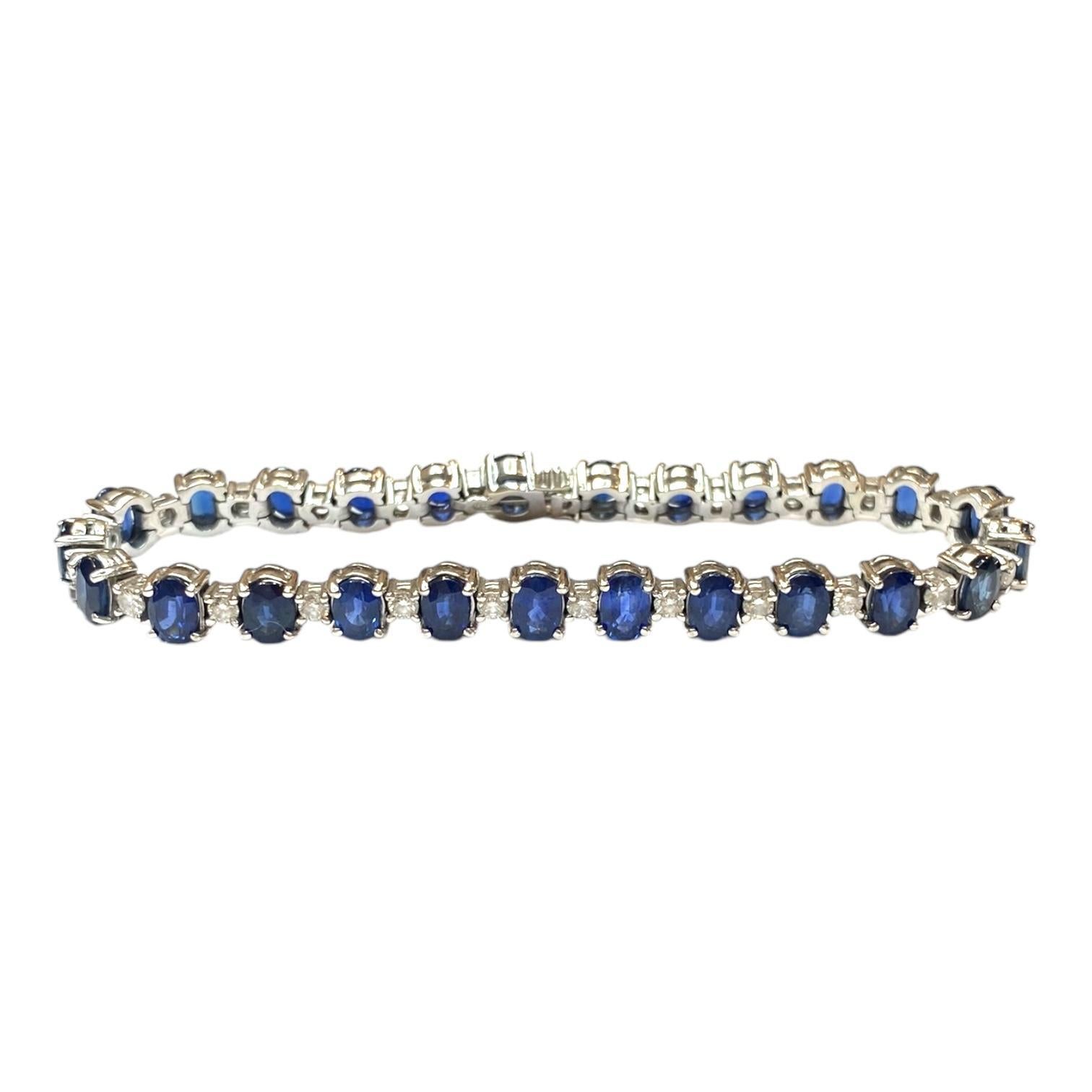Tennisarmband aus 14K Weißgold mit Saphiren und Diamanten (Zeitgenössisch)
