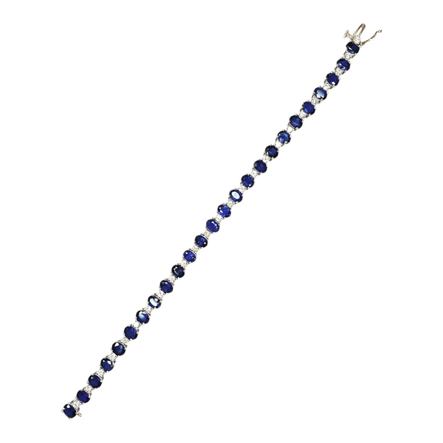 Tennisarmband aus 14K Weißgold mit Saphiren und Diamanten (Ovalschliff)
