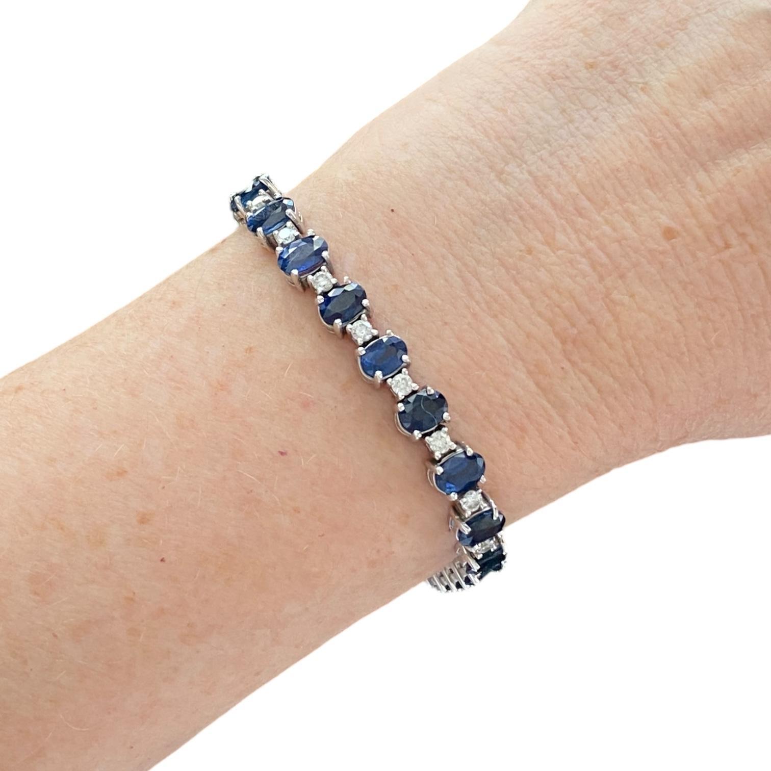 Tennisarmband aus 14K Weißgold mit Saphiren und Diamanten Damen