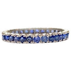 Retro 14K White Gold Sapphire Eternity Band Ring Size 7