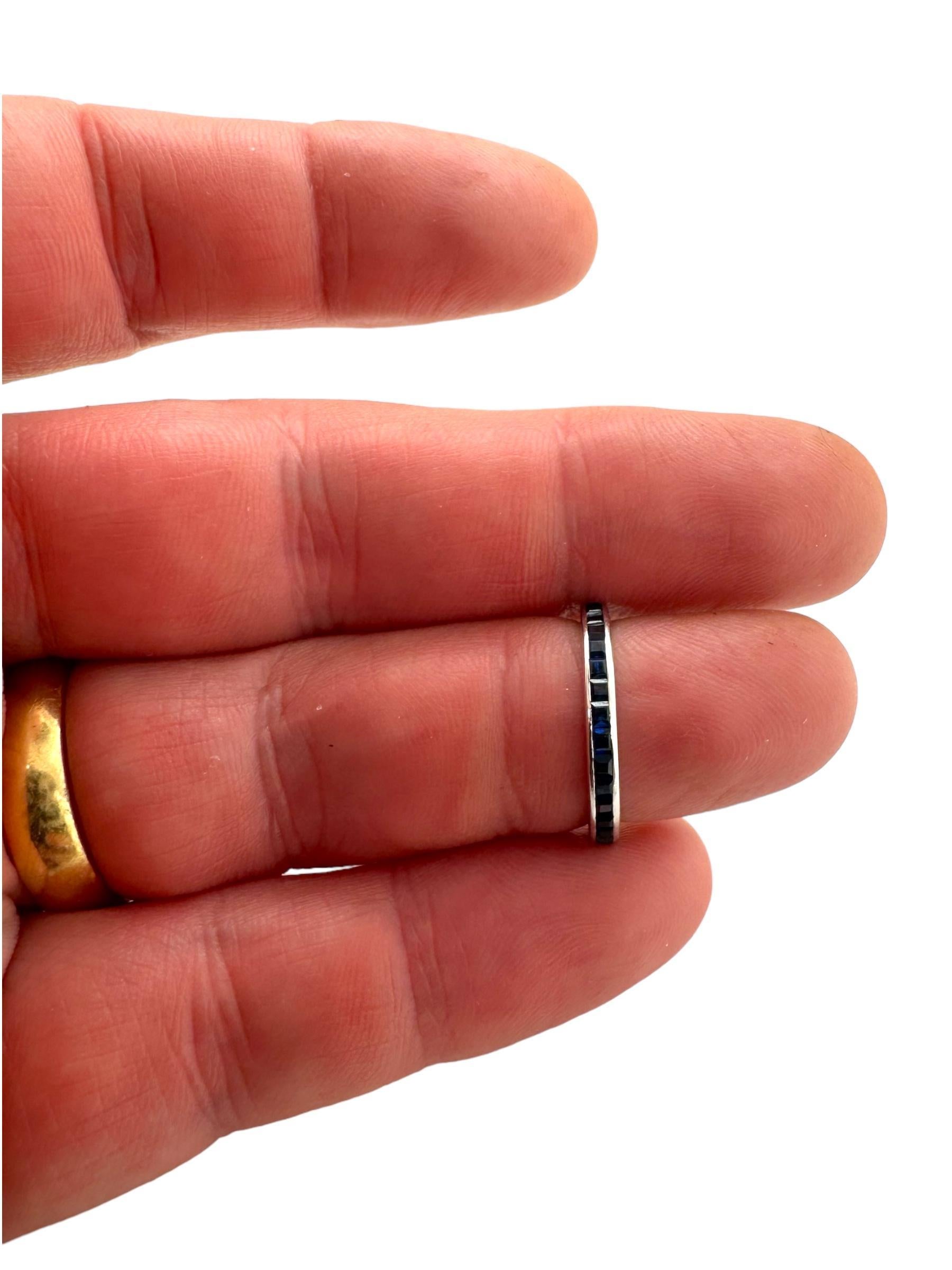 14K White Gold Sapphire Eternity Band Size 5 For Sale 5