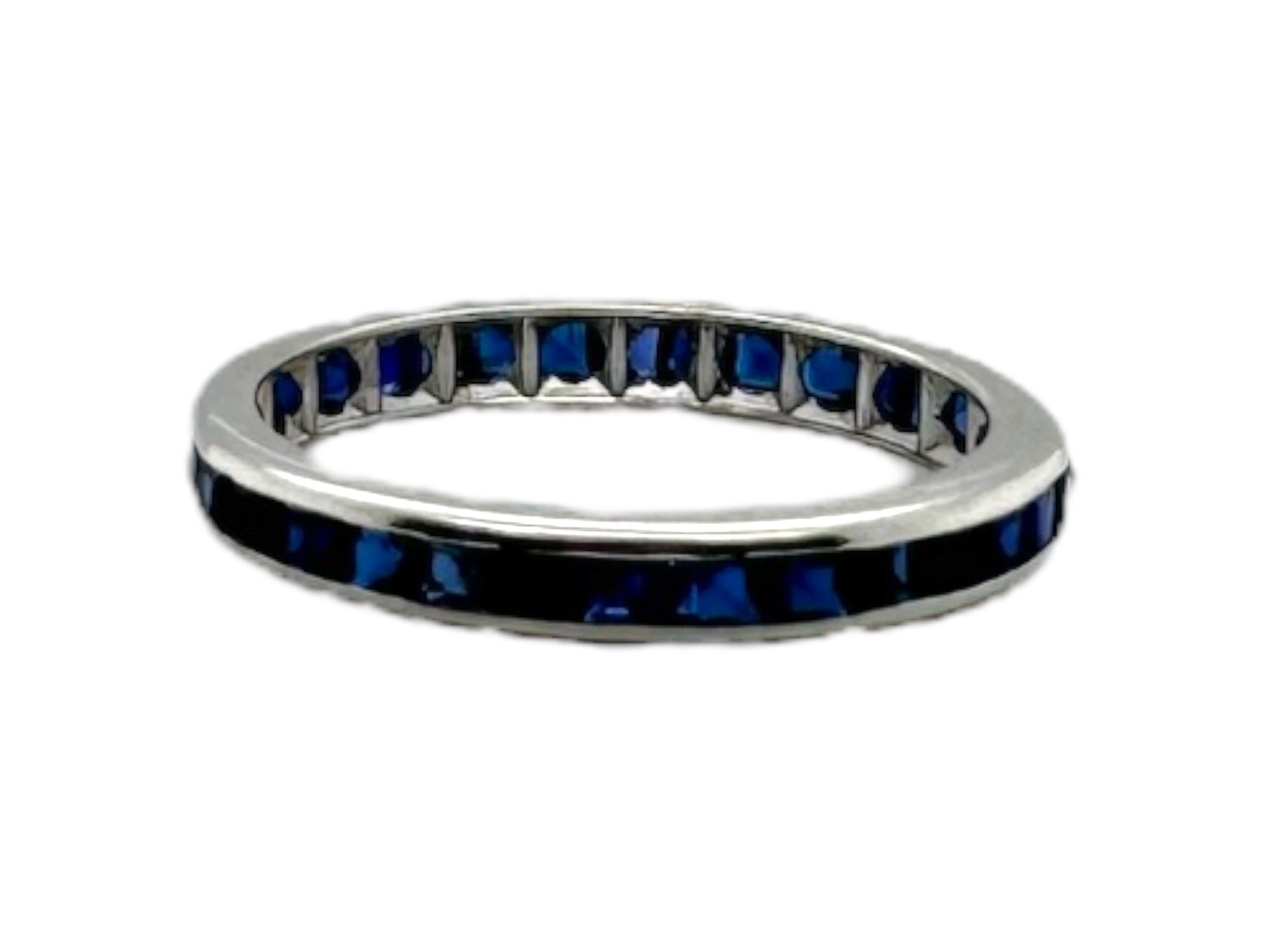 Emerald Cut 14K White Gold Sapphire Eternity Band Size 5 For Sale