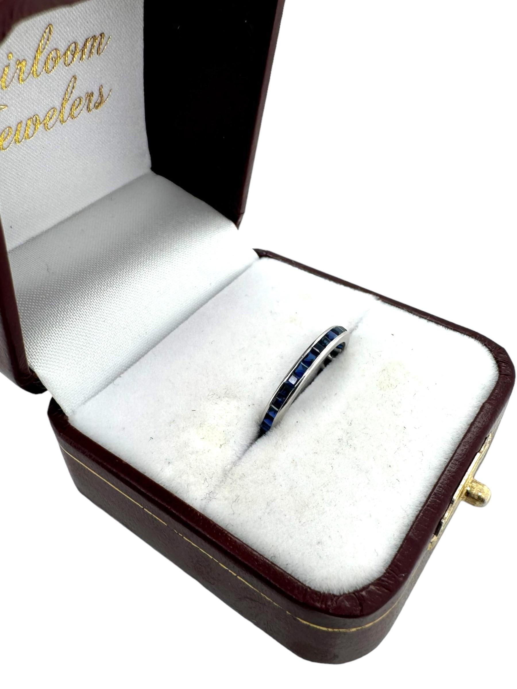 14K White Gold Sapphire Eternity Band Size 5 For Sale 2