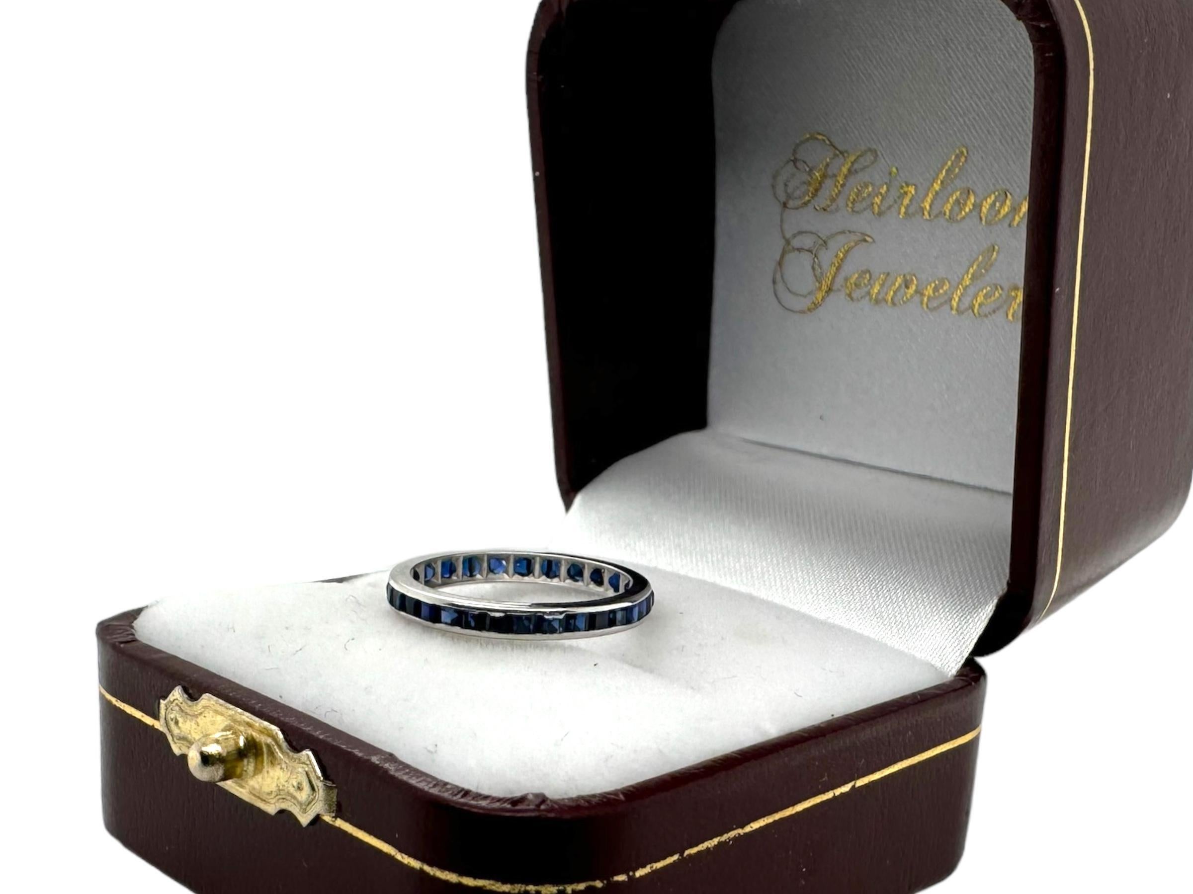 14K White Gold Sapphire Eternity Band Size 5 For Sale 4