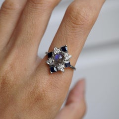 14 Karat White Gold Sapphire Labradorite Diamond Ring