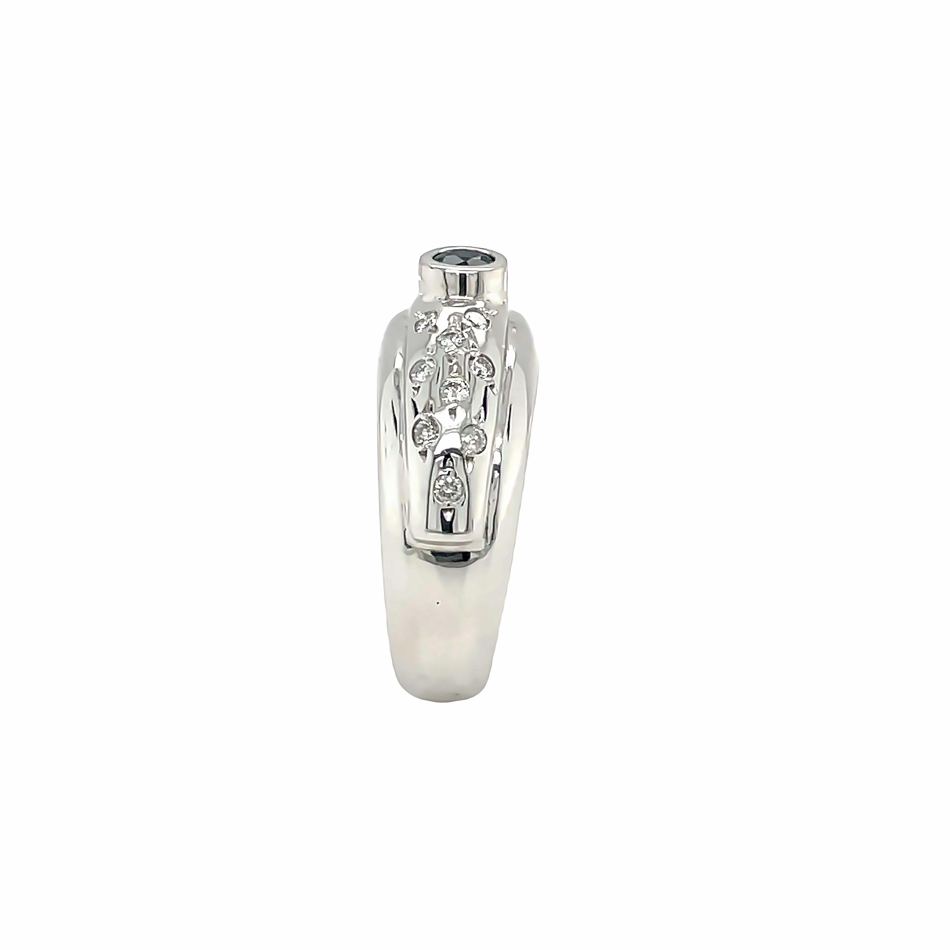 Women's Sapphire Scattered Diamond Ring 14k White Gold  For Sale