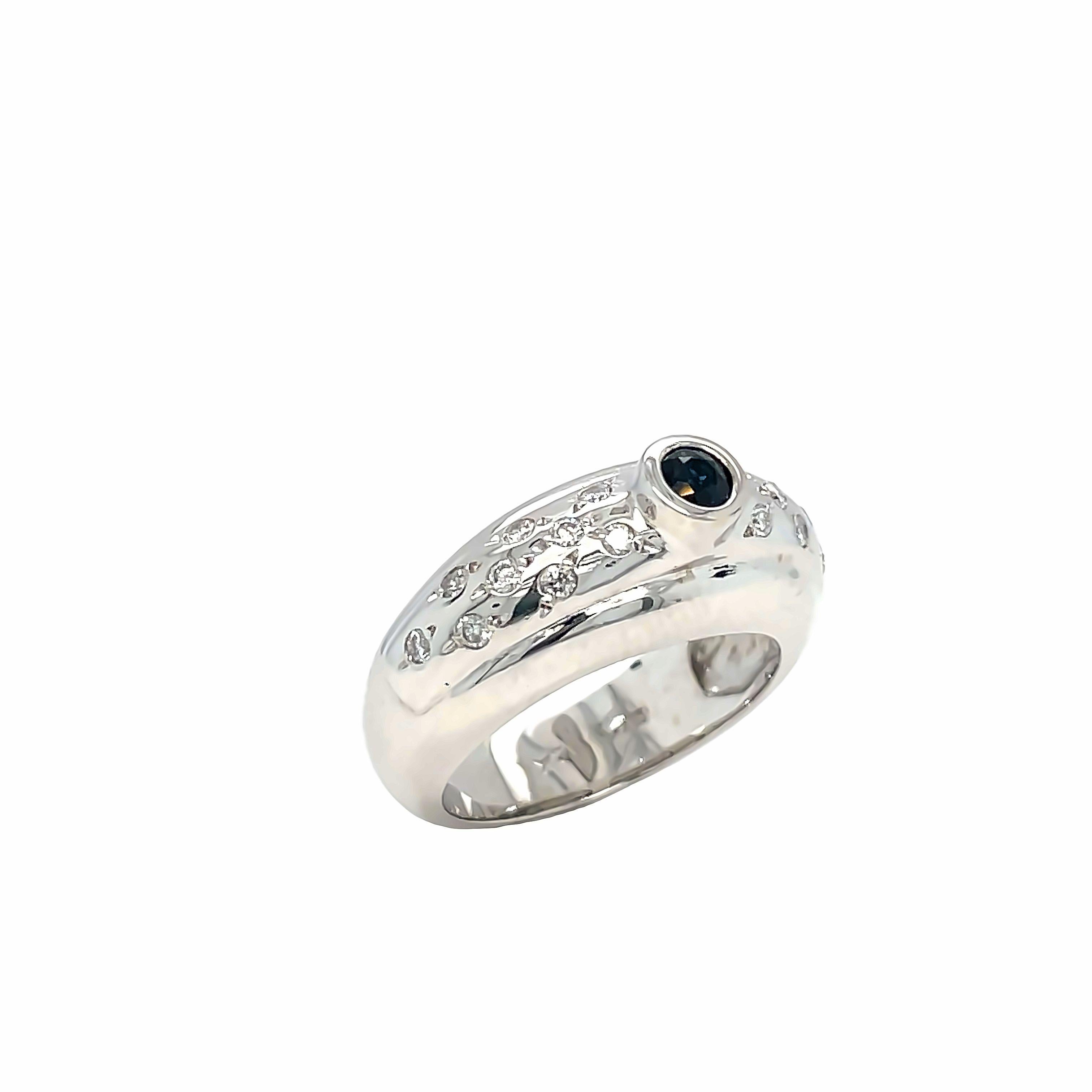 Sapphire Scattered Diamond Ring 14k White Gold  For Sale 1