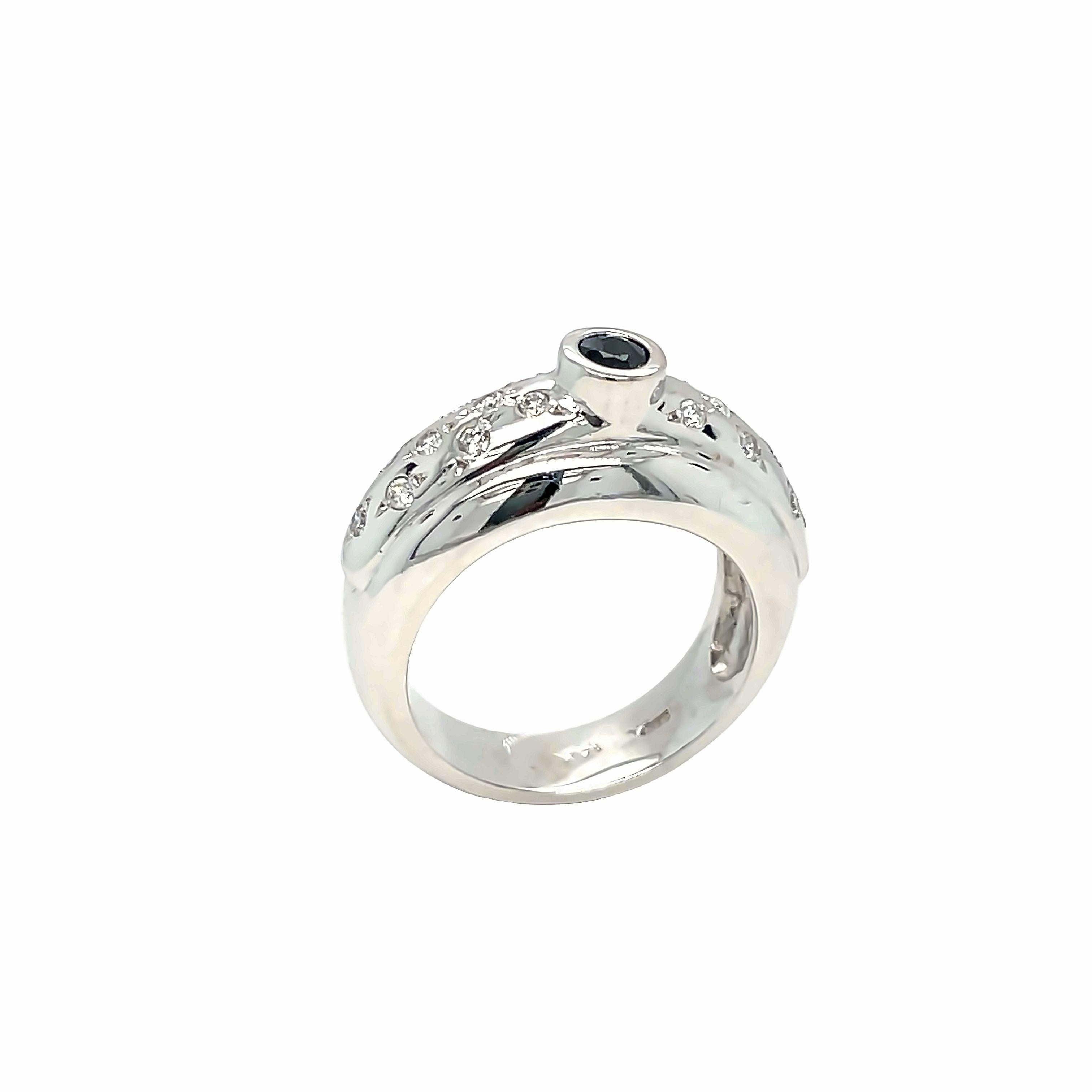 Sapphire Scattered Diamond Ring 14k White Gold  For Sale 2