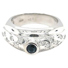 Sapphire Scattered Diamond Ring 14k White Gold 