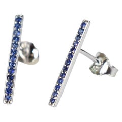 14k White Gold Sapphire Stud Earrings Bar Earrings 15 mm