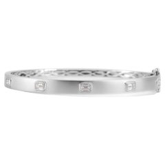 14K White Gold Satin Finished Five Across Emerald Cut Diamond Bangle Bracelet