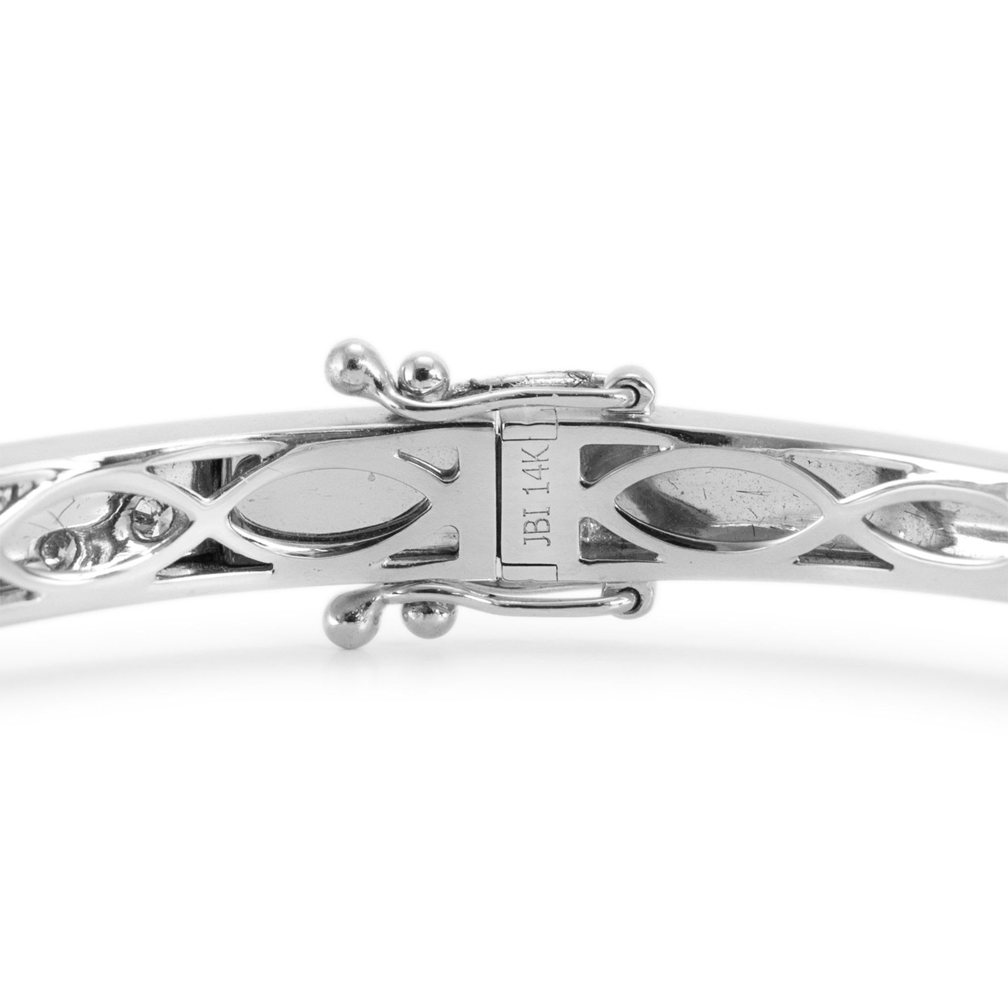 14K White Gold Satin Finished Flush Set Fancy Colored Diamond Bangle Bracelet In Excellent Condition In Houston, TX