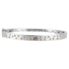 14K White Gold Satin Finished Flush Set Fancy Colored Diamond Bangle Bracelet