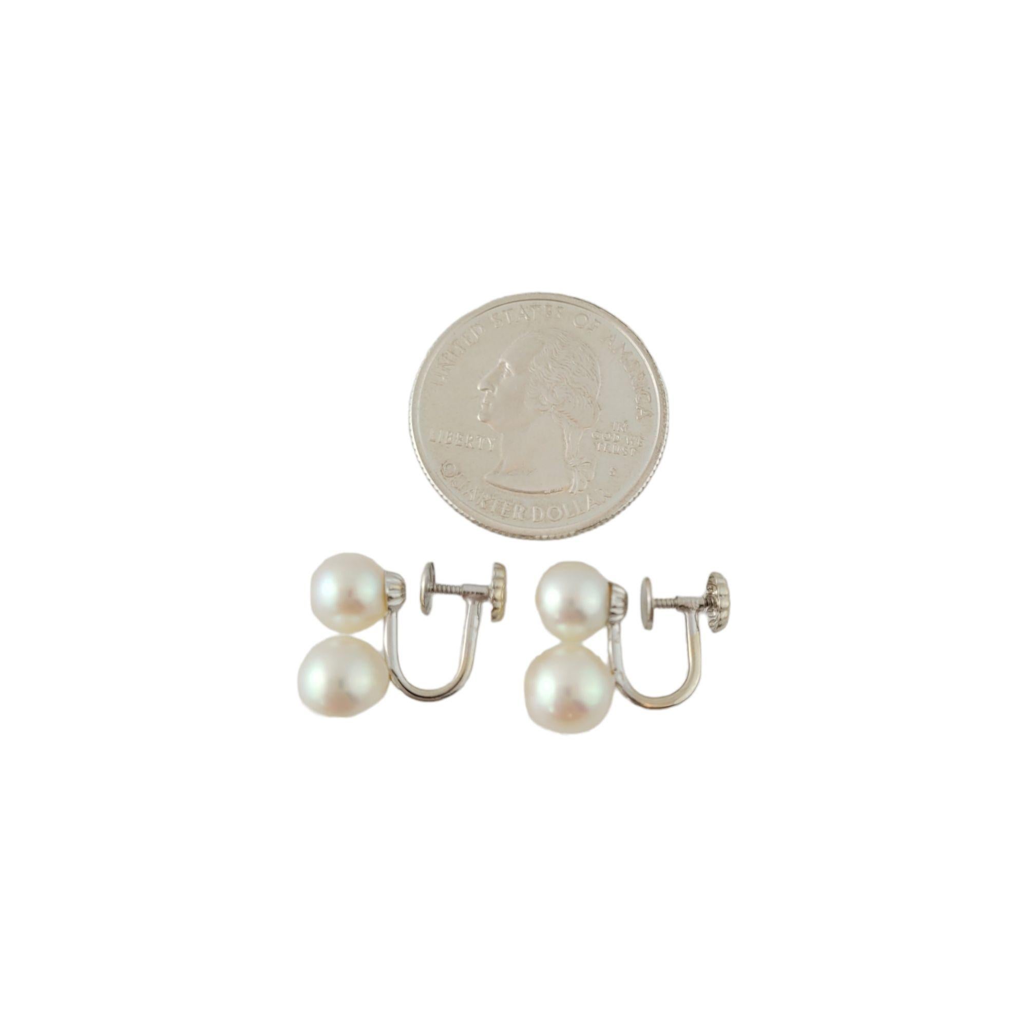 Round Cut 14K White Gold Screw Back Double Pearl Earrings