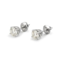 14K White Gold Screw Backs 4-Prong Diamond Stud Earrings
