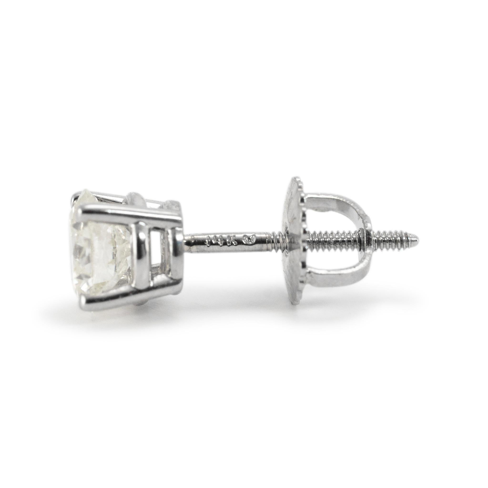 14K White Gold Screw Backs 4-Prong Diamond Stud Earrings For Sale 1