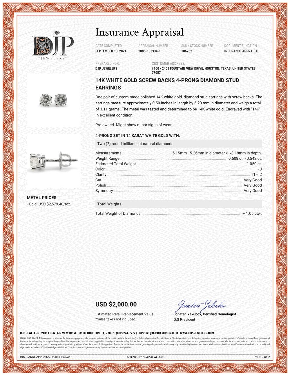 14K White Gold Screw Backs 4-Prong Diamond Stud Earrings For Sale 3