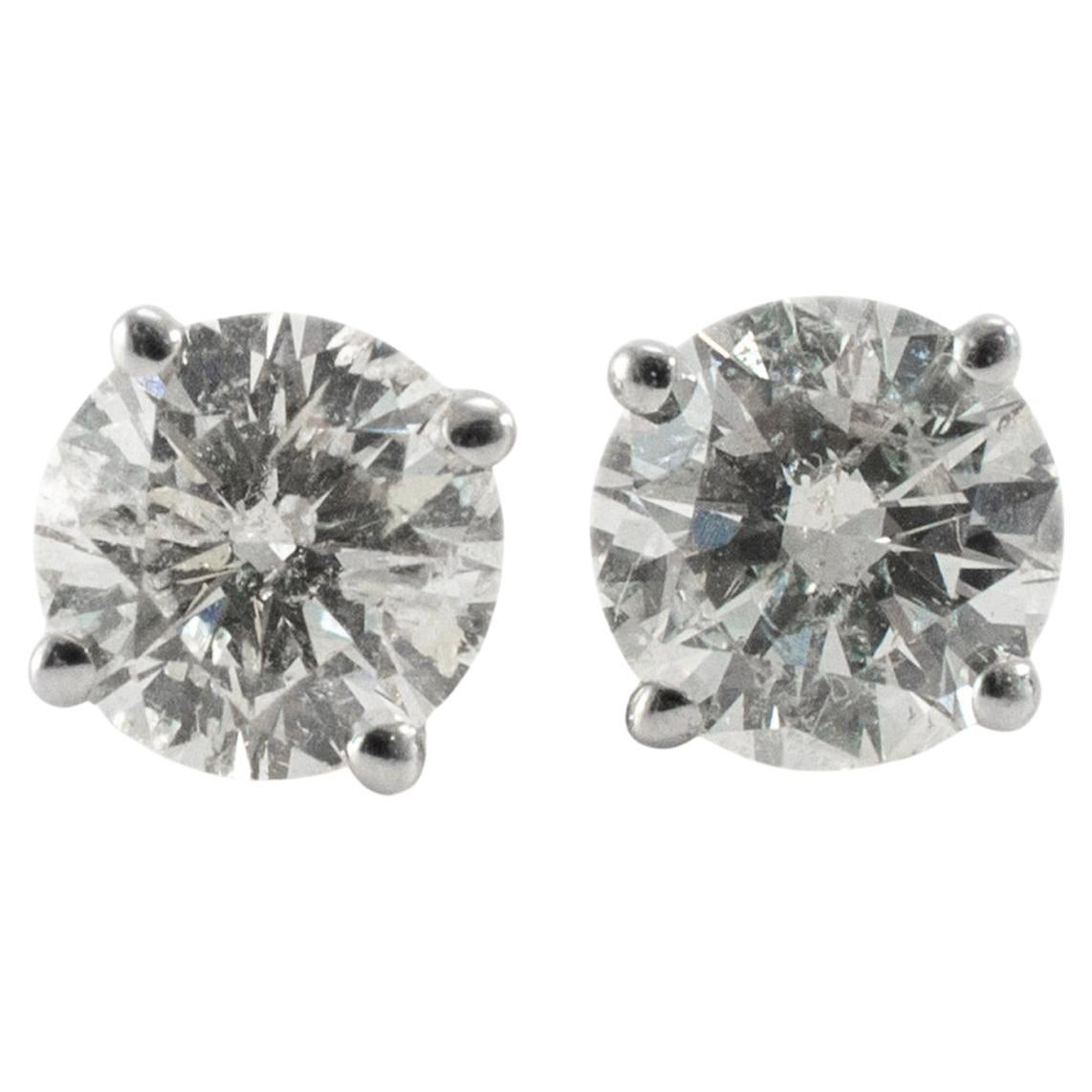 14K White Gold Screw Backs 4-Prong Diamond Stud Earrings
