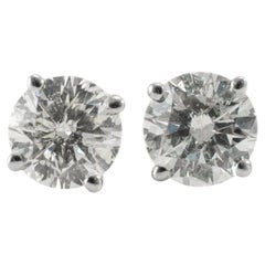 14K White Gold Screw Backs 4-Prong Diamond Stud Earrings