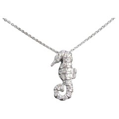 14k White Gold Seahorse Diamond Charm Necklace Sea Life Necklace