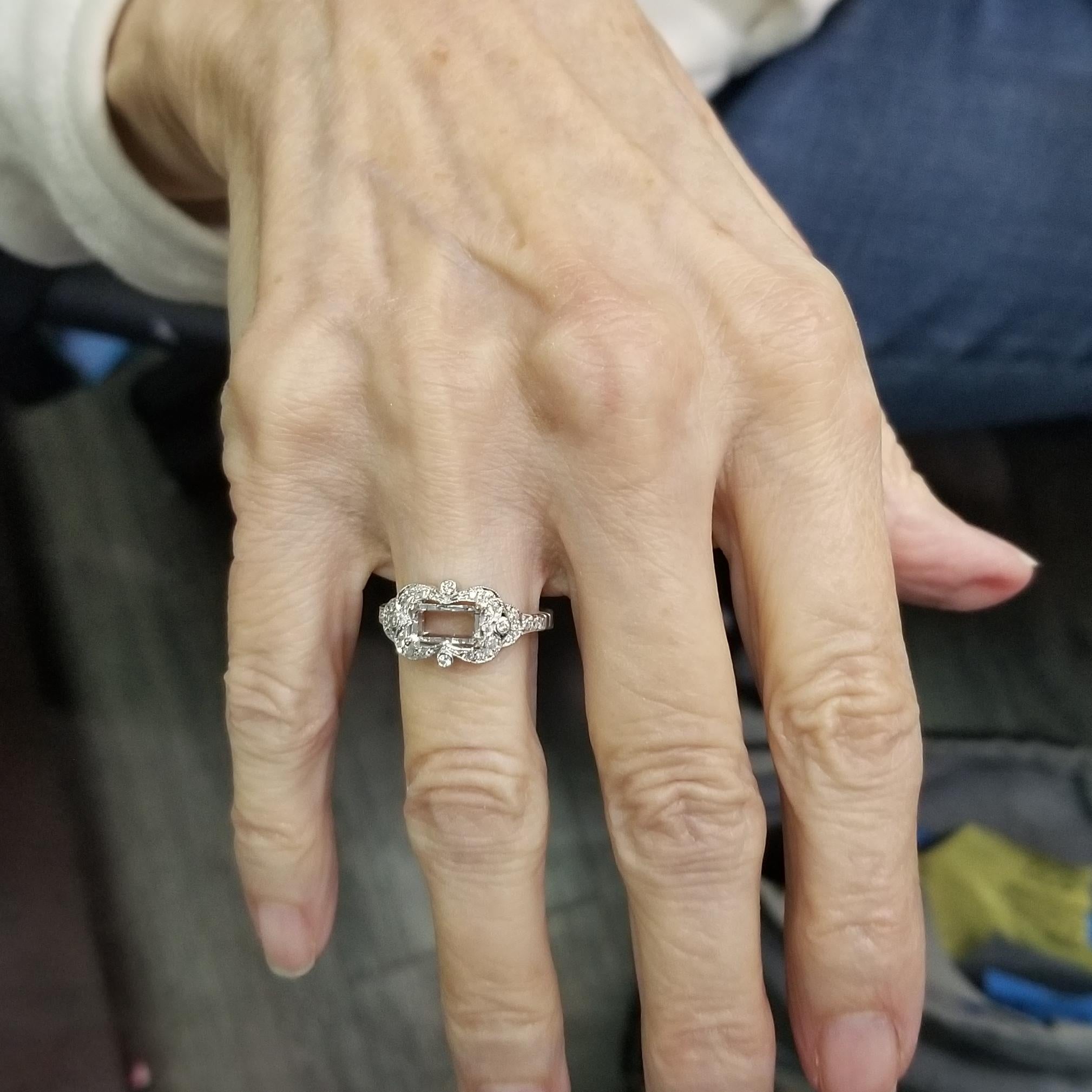 Art Deco 14k White Gold Setting Radiant Cut Diamond Ring Going East to West