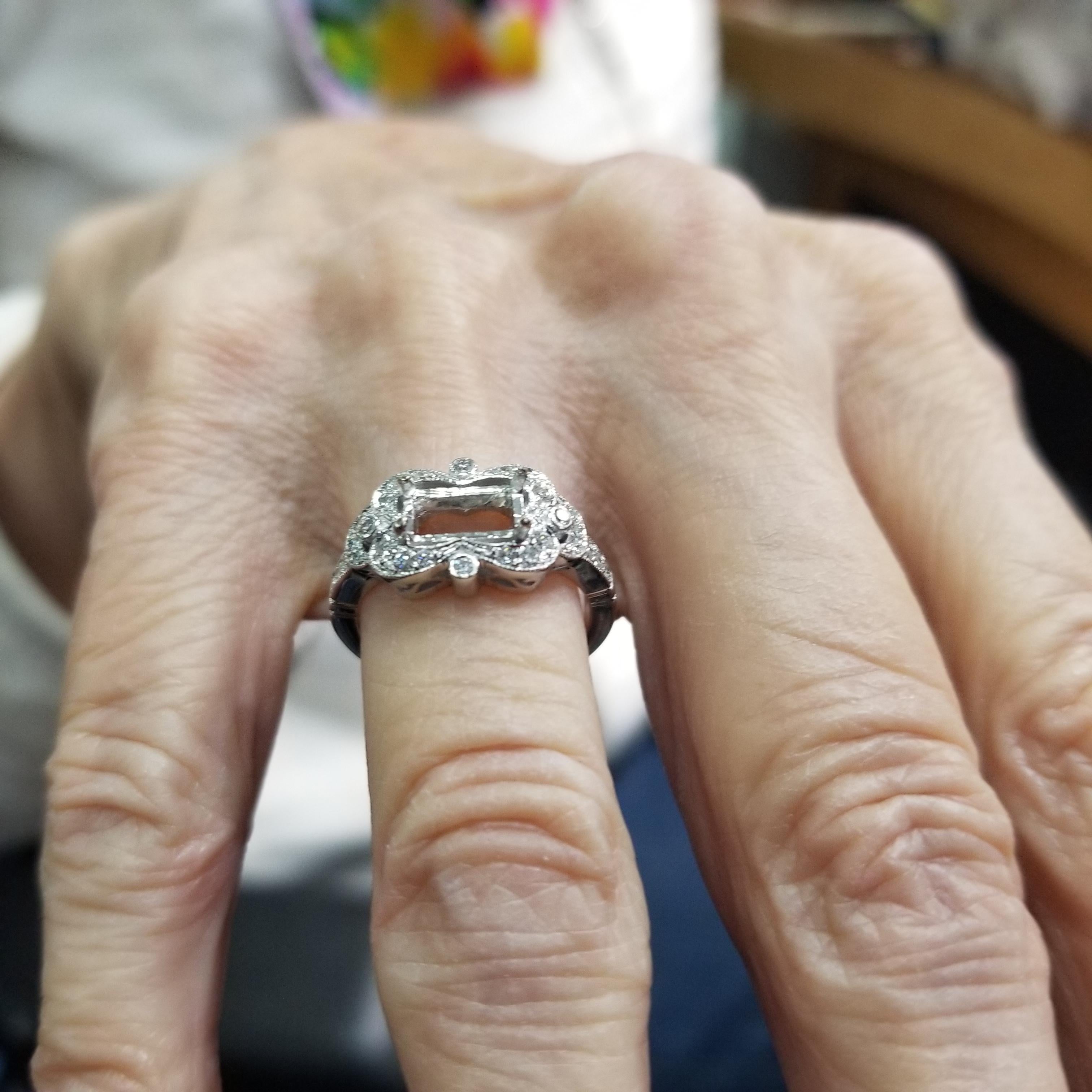 14k White Gold Setting Radiant Cut Diamond Ring Going East to West In New Condition In Los Angeles, CA