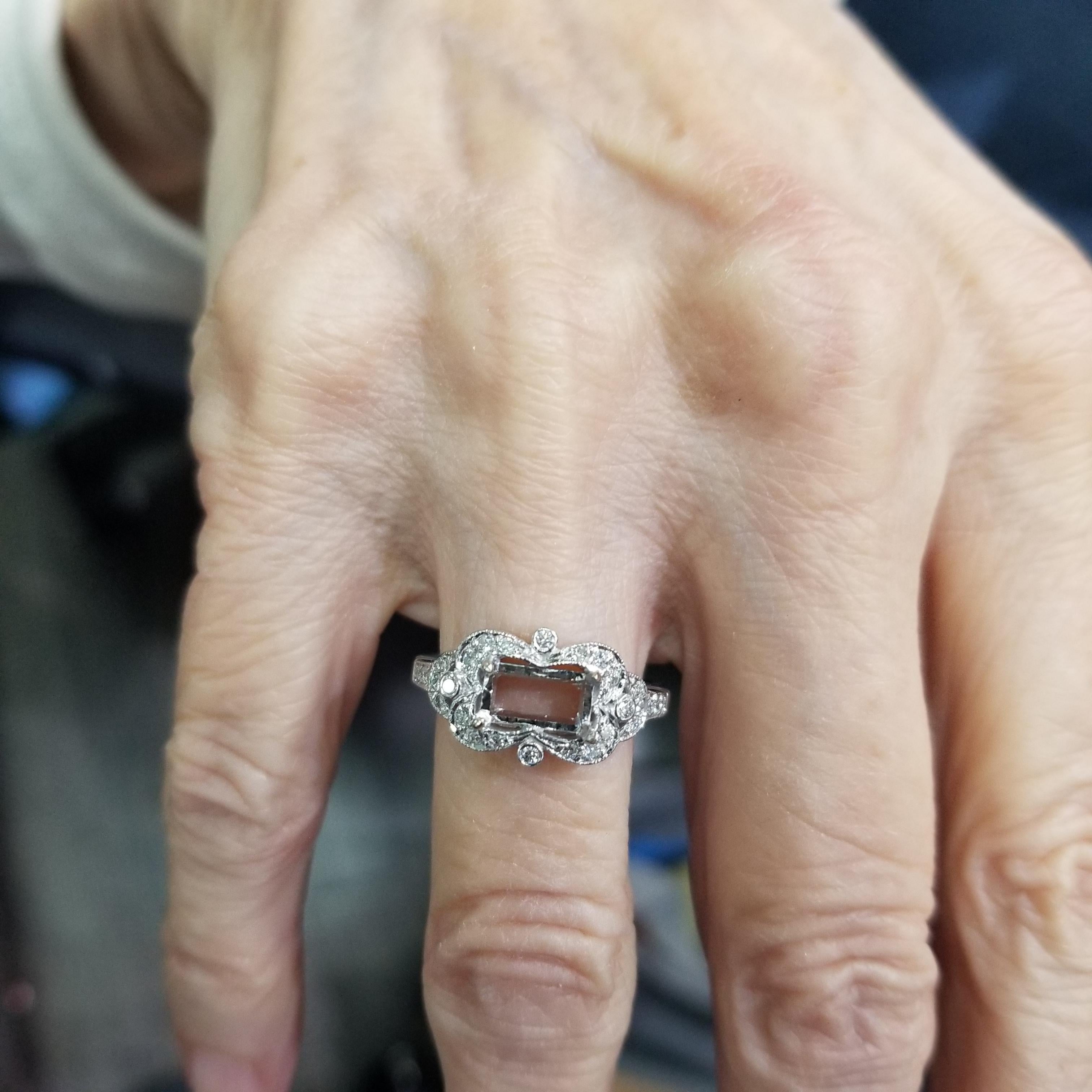 Women's or Men's 14k White Gold Setting Radiant Cut Diamond Ring Going East to West