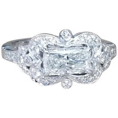 14k White Gold Setting Radiant Cut Diamond Ring Going East to West