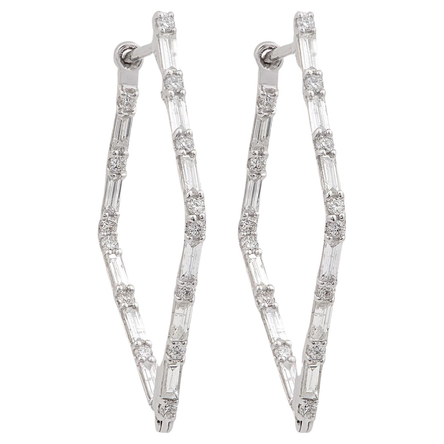 14k White Gold SI/H 1.6 Carat Natural Diamond Pave Square Hoop Earrings